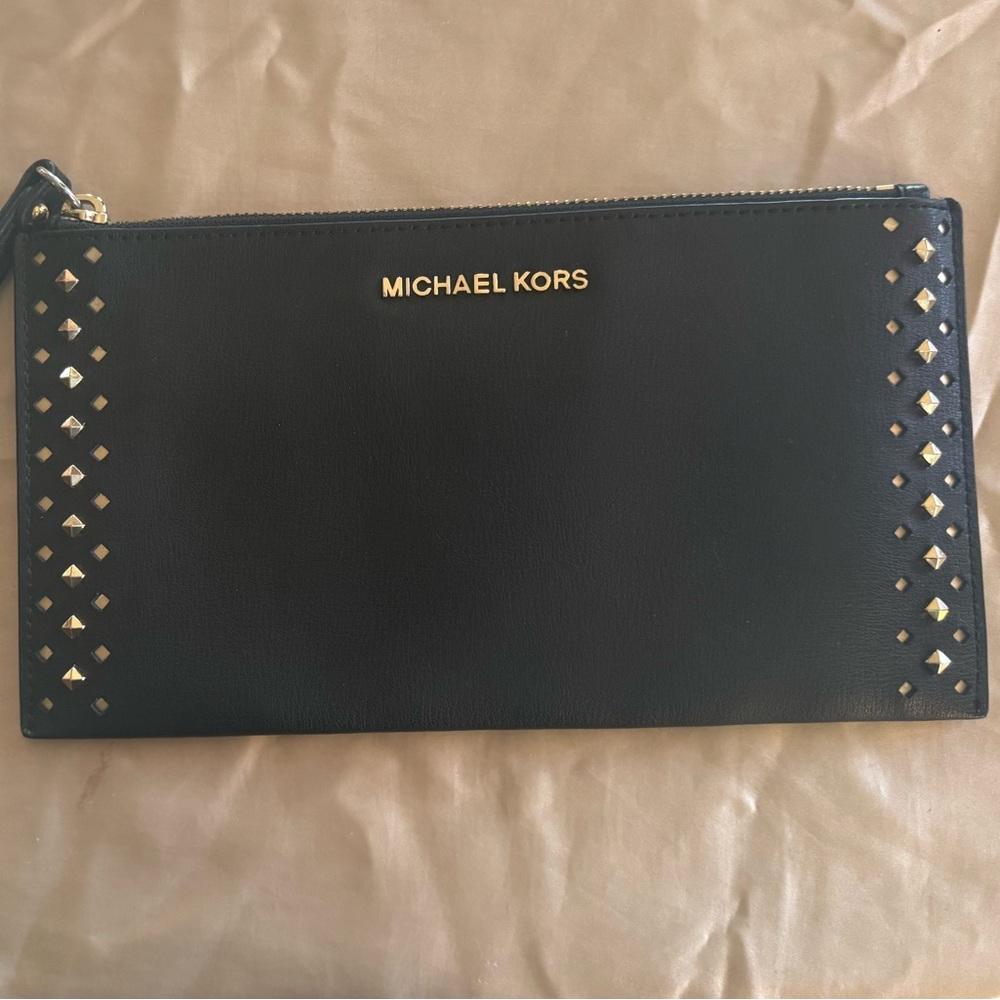 Michael Kors Black Clutch with Gold Accents